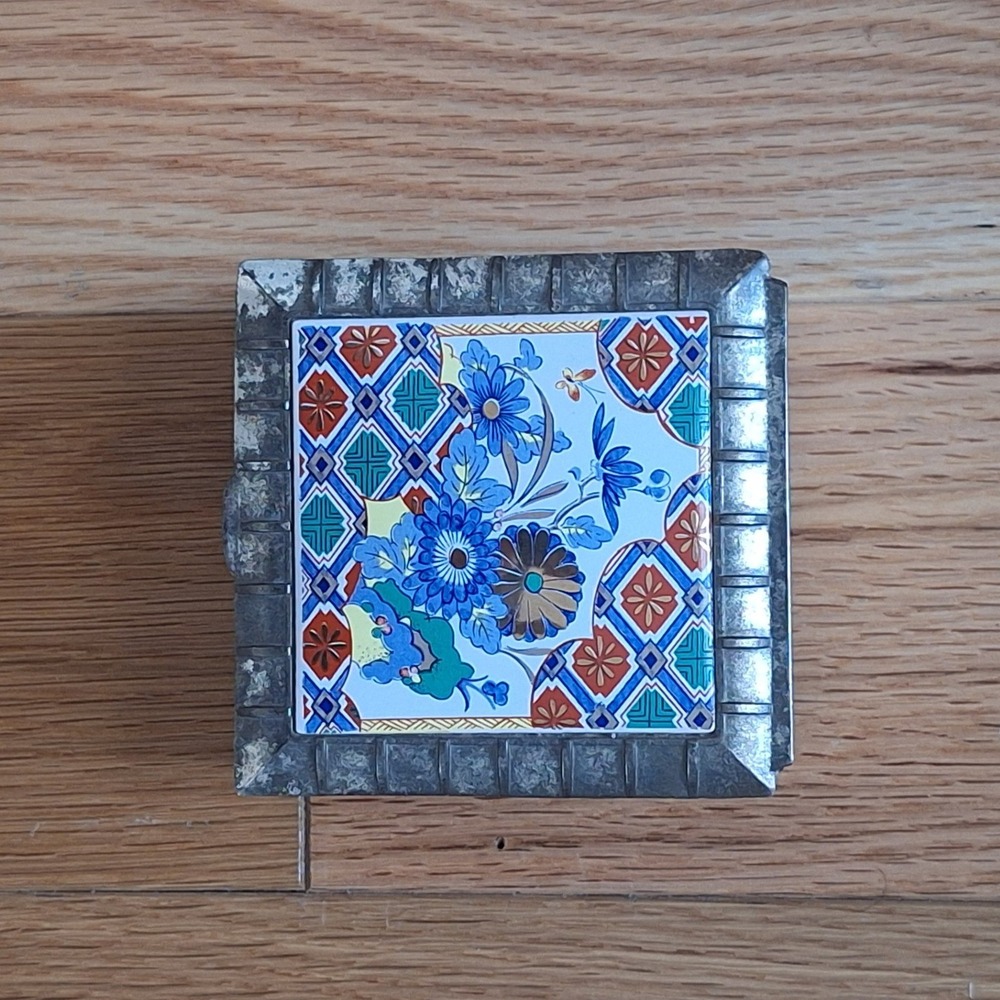 F.B. Rogers Silverplate Vintage Japanese Cloisonne Floral Trinket Jewelry Box